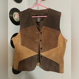 Vintage Women’s brown patchwork leather vest